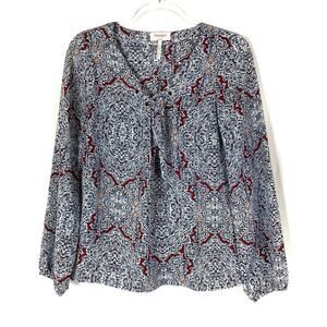 Laundry by Shelli Segal | Navy, White, & Red Brocade Long Sleeve Blouse S